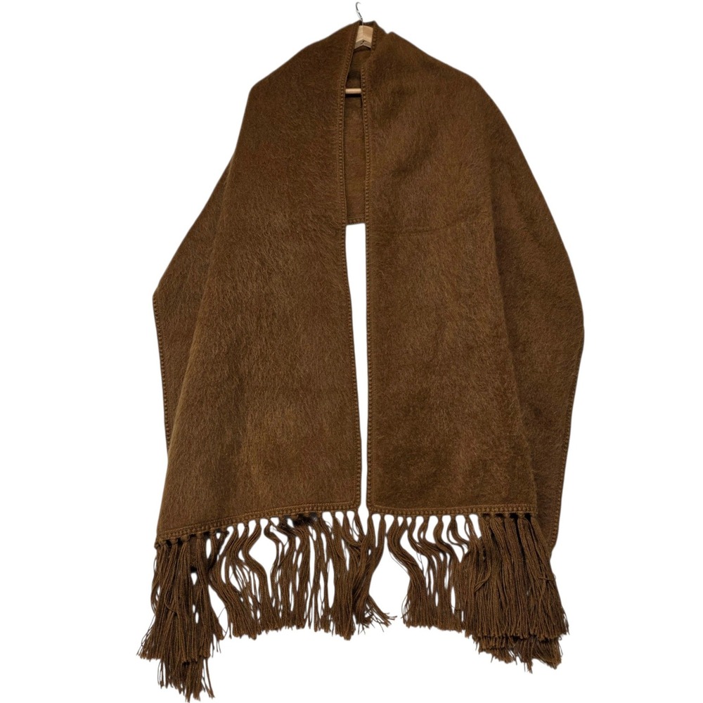 Alpaca Camargo Fringed Ruana Wrap Shawl Brown Wool Blend Made in Peru OS